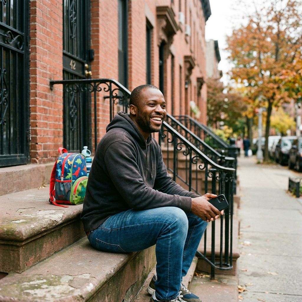A past winner on his Brooklyn stoop